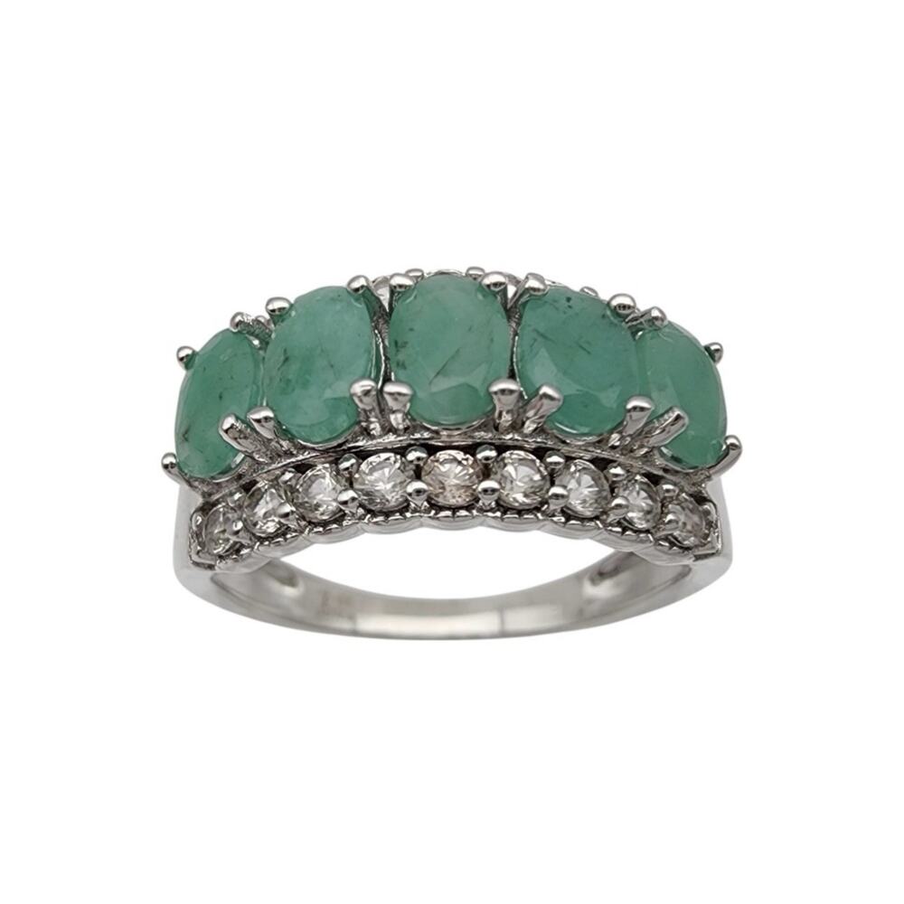 Sterling Silver Milky Emerald and Clear Topaz Ring Size 10